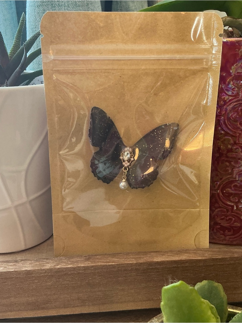 Hair Dance Black & Gold Butterfly Hair Clip with Pearl Charm